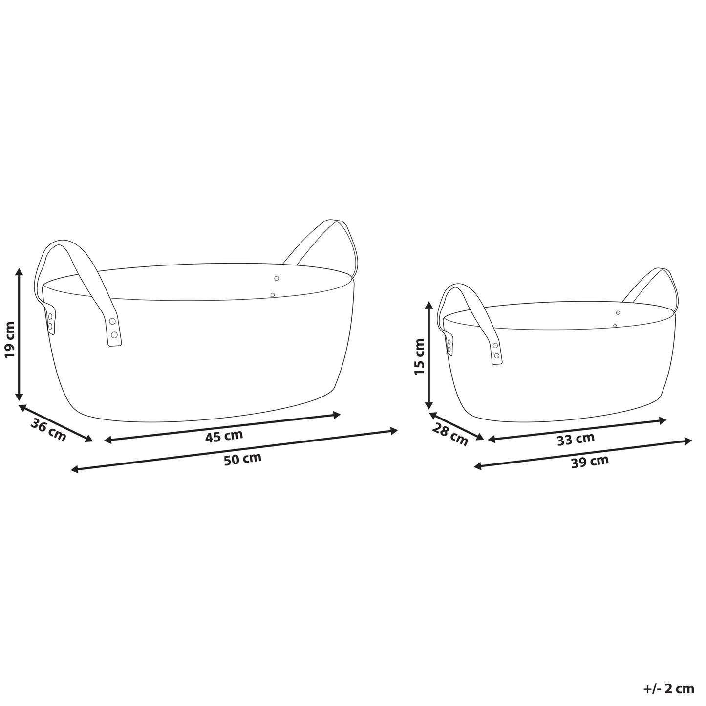 Beige Cotton Storage Baskets Set of 2 With PU Leather Handles
