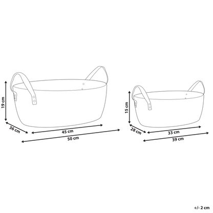 Beige Cotton Storage Baskets Set of 2 With PU Leather Handles