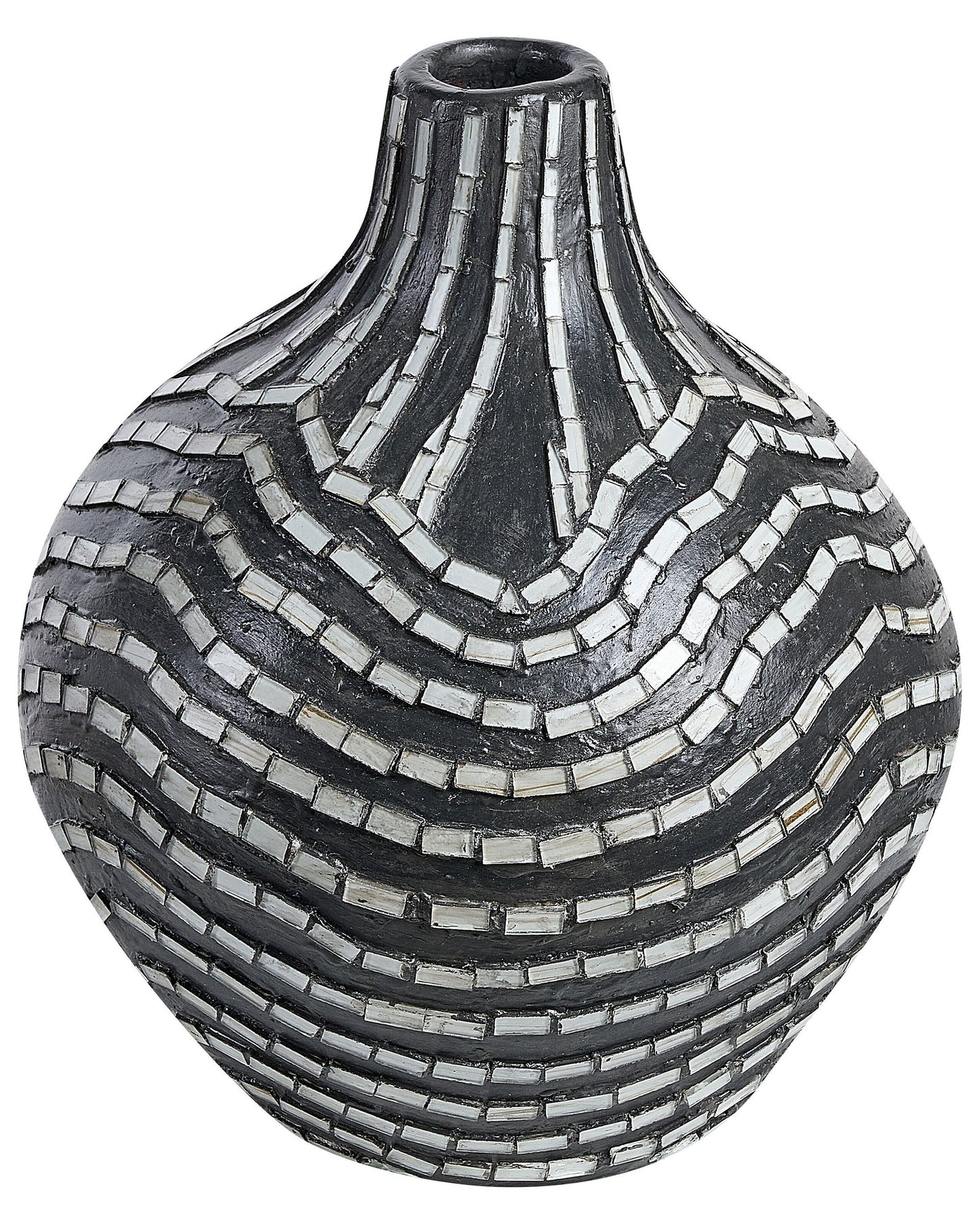 Artisan Black White Terracotta Vase 35cm Striped Boho Decor