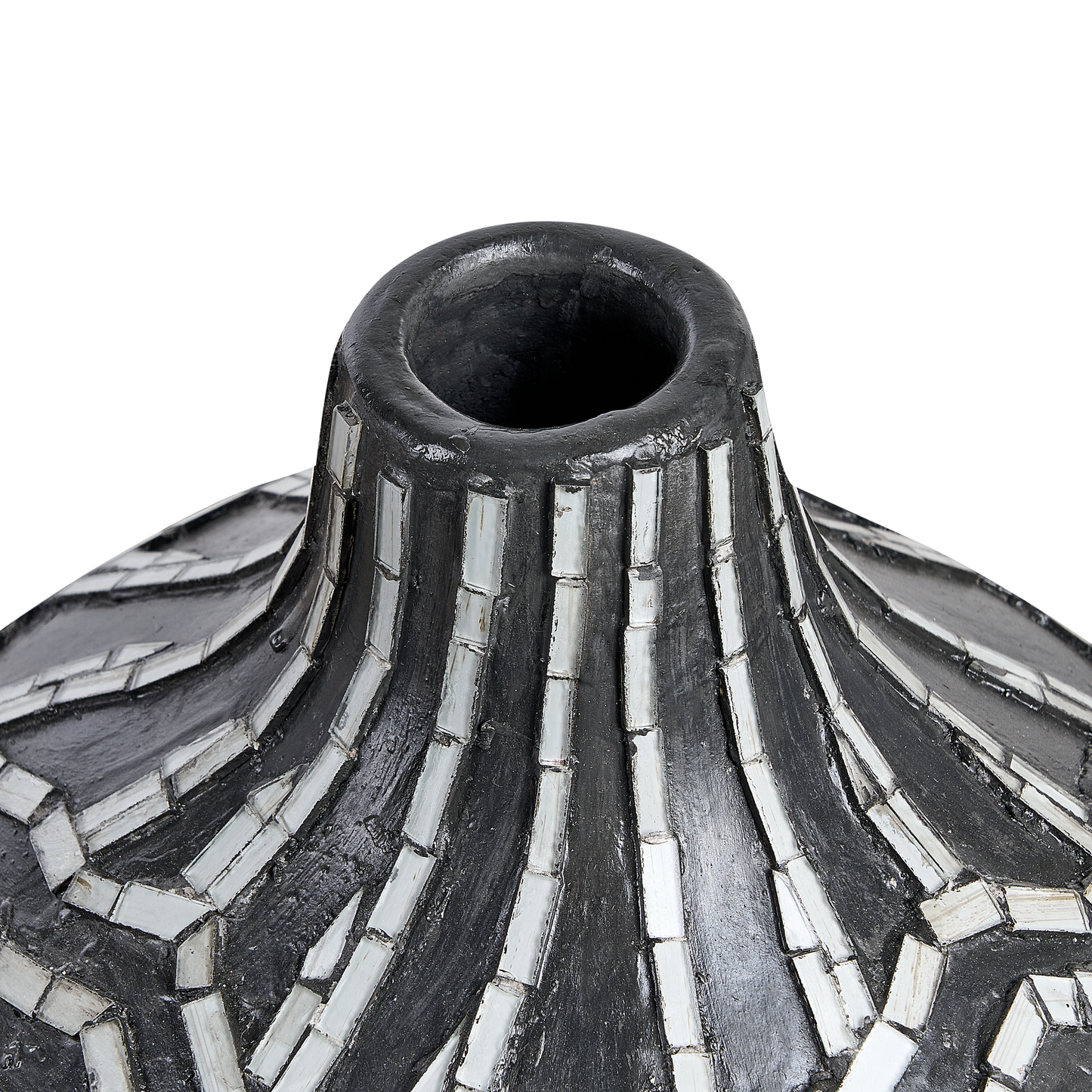 Artisan Black White Terracotta Vase 35cm Striped Boho Decor