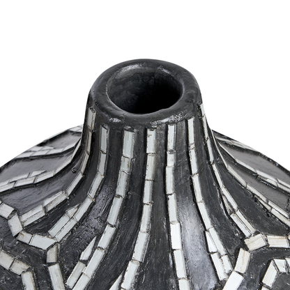 Artisan Black White Terracotta Vase 35cm Striped Boho Decor