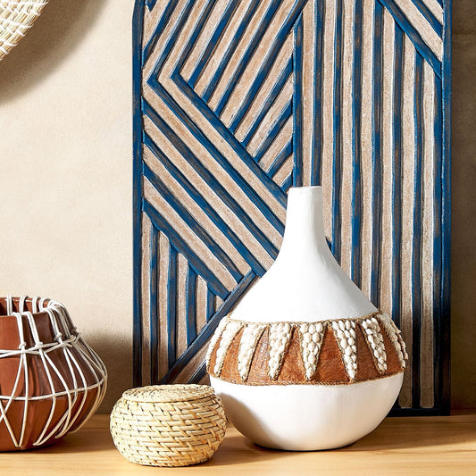 Handmade White Terracotta Vase 33cm Rustic Boho Home Decor Statement Piece