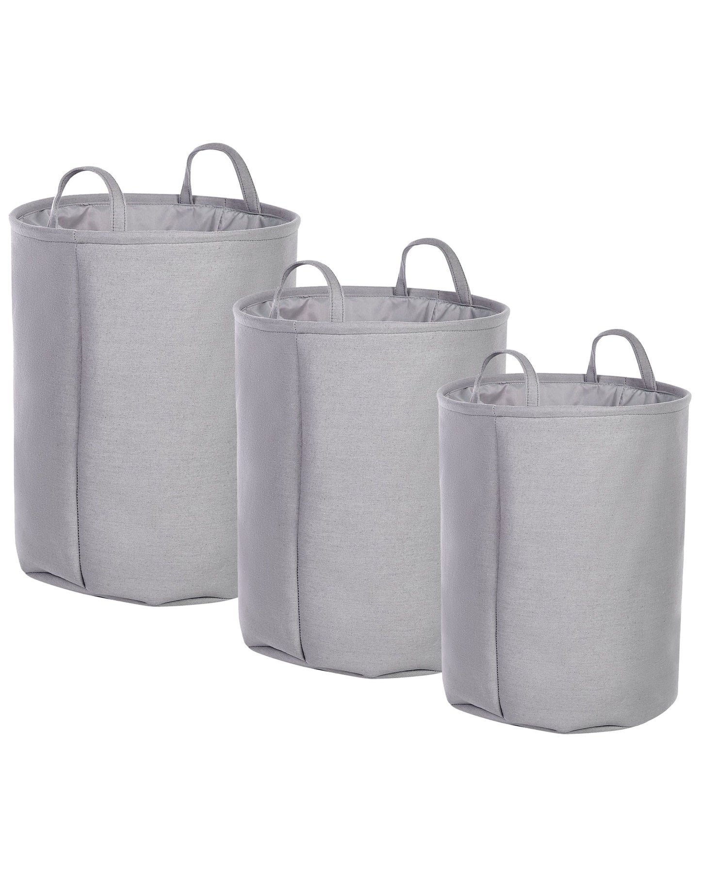 Grey Drawstring Storage Baskets Set Of 3 In Polyester Cotton For Laundry
