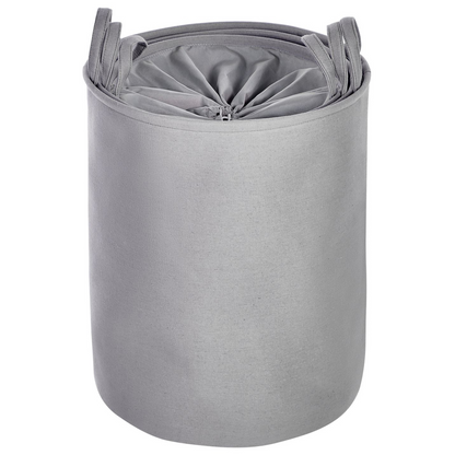 Grey Drawstring Storage Baskets Set Of 3 In Polyester Cotton For Laundry