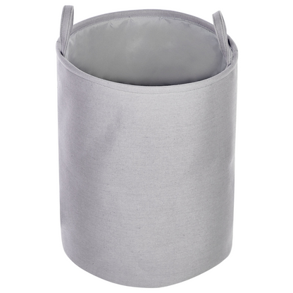 Grey Drawstring Storage Baskets Set Of 3 In Polyester Cotton For Laundry