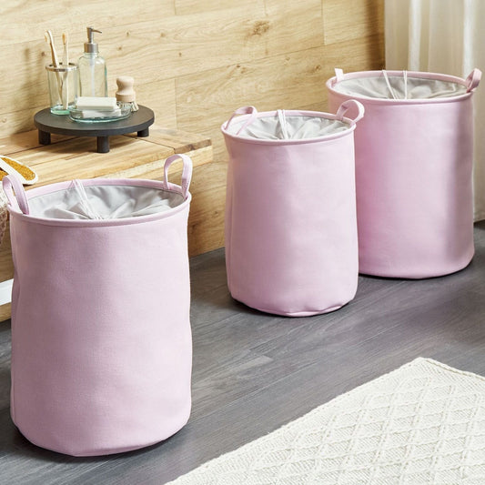 Pink 3-Piece Storage Baskets With Drawstring Covers