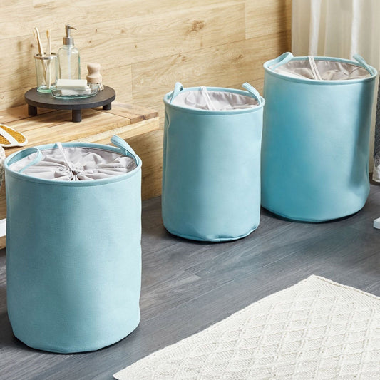 3 Pack Drawstring Storage Baskets With Covers In Blue