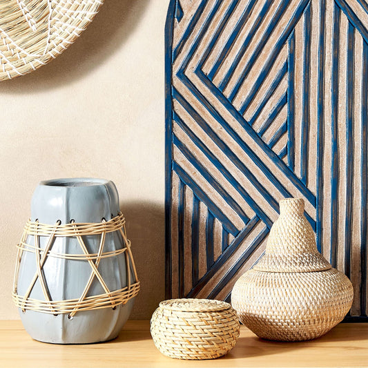 Basket Natural Rattan Painted 25cm Storage With Lid Boho