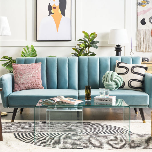 Sofa Bed Light Blue Sleeper Convertible Glam Modern