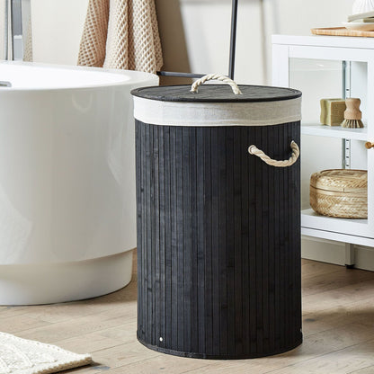 Bit Laundry Basket Black Bamboo With Polyester Insert Removable Lid