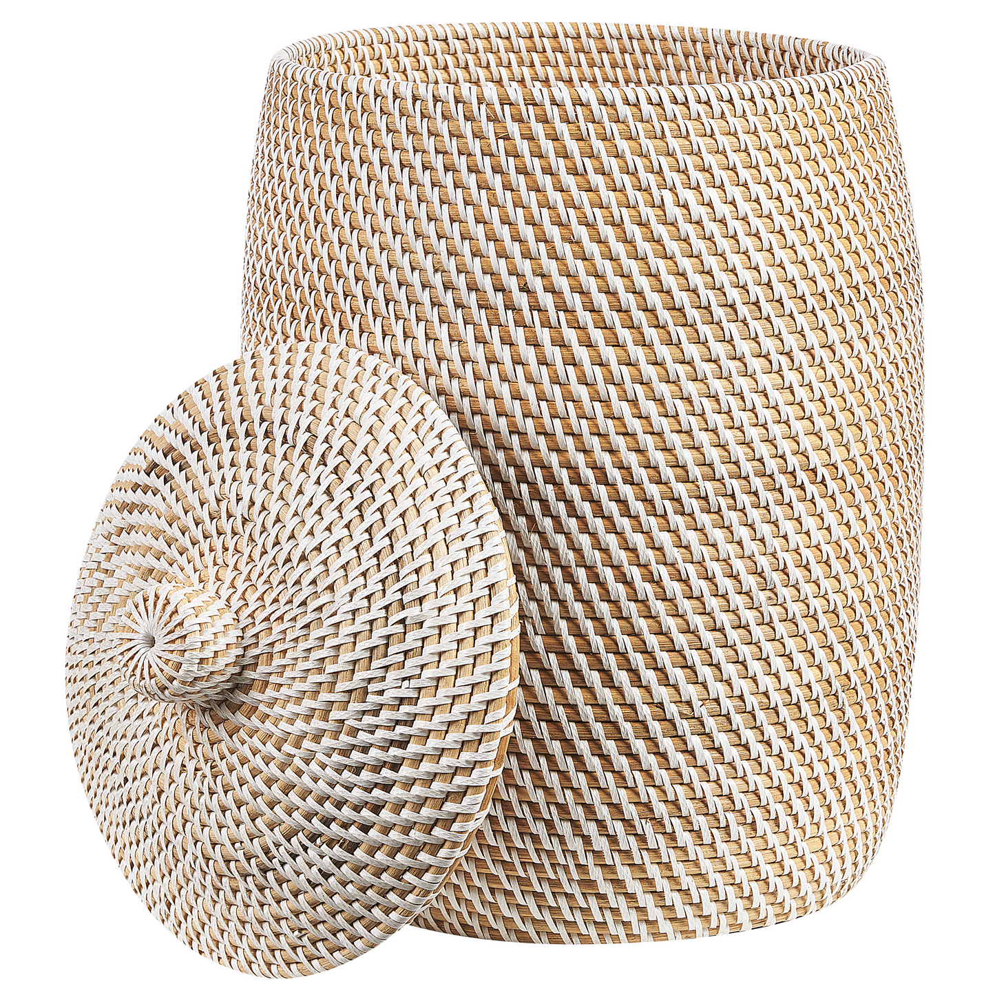 Natural Rattan Basket 40cm Height With Lid Handcrafted Boho Rustic Storage Organizer