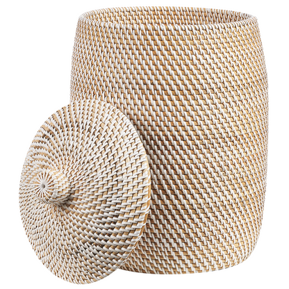 Natural Rattan Basket 40cm Height With Lid Handcrafted Boho Rustic Storage Organizer