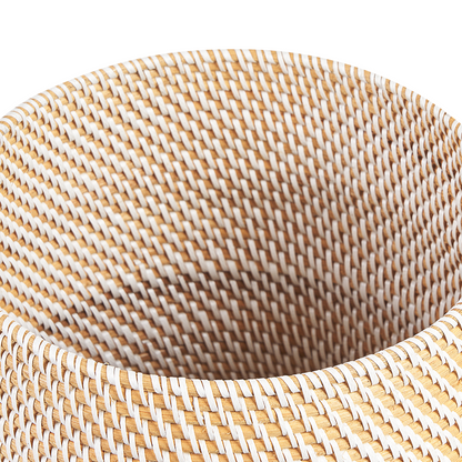 Natural Rattan Basket 40cm Height With Lid Handcrafted Boho Rustic Storage Organizer