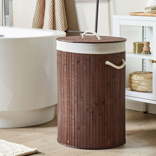 Bit Laundry Basket Dark Brown Bamboo With Removable Lid And Handles