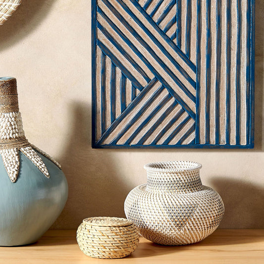 Handwoven Rattan Vase White Grey Decor For Dried Flowers