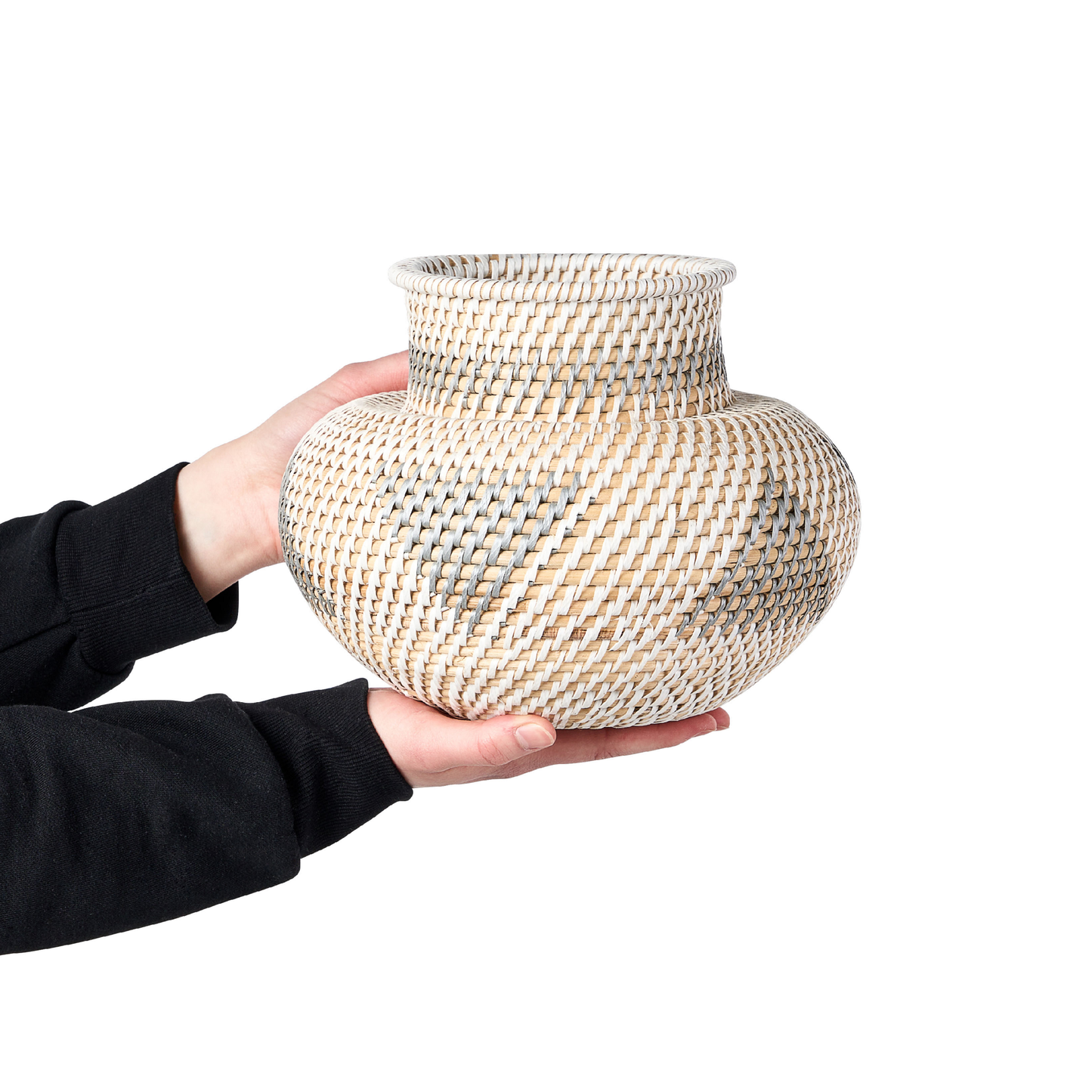 Handwoven Rattan Vase White Grey Decor For Dried Flowers
