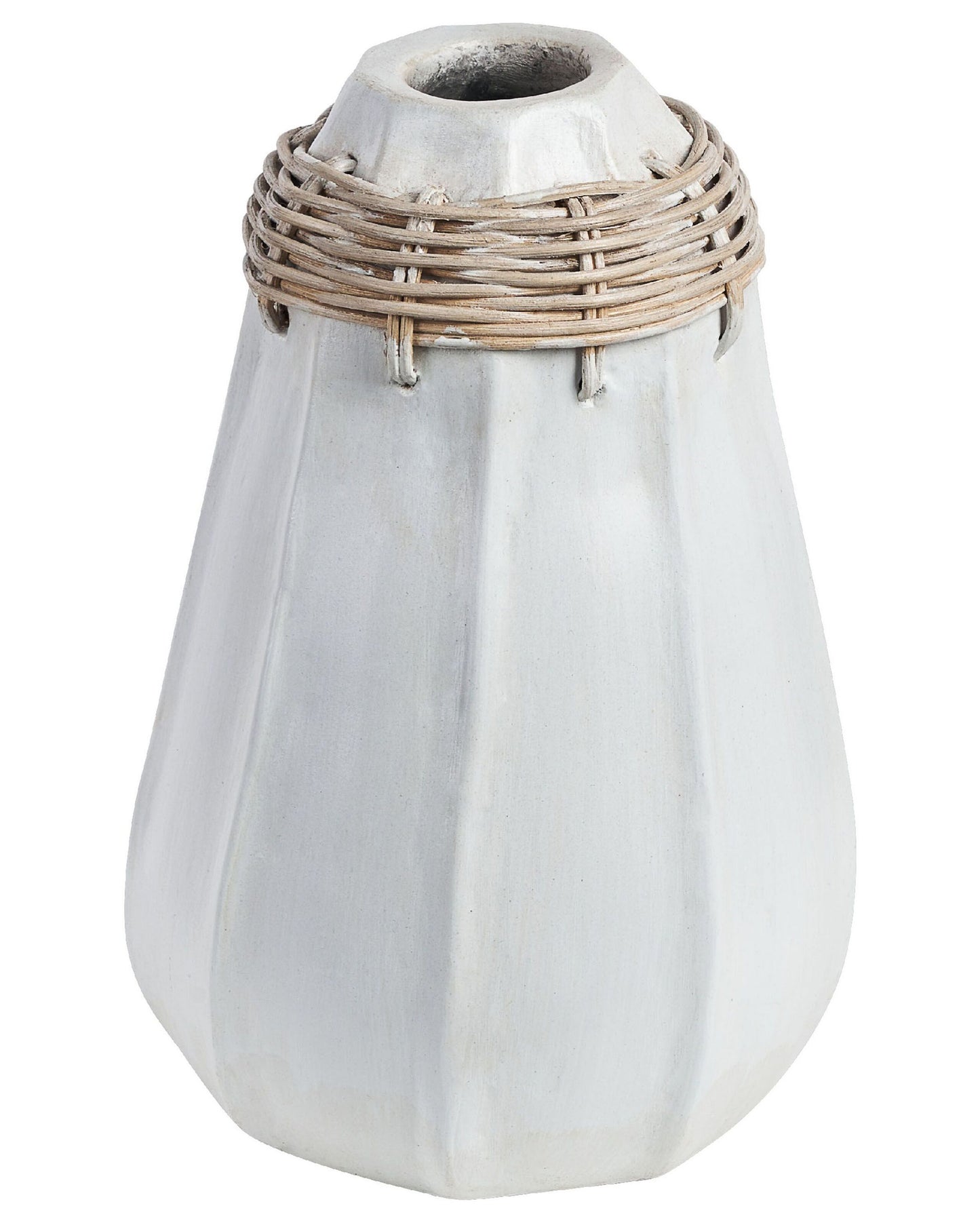 White Terracotta Vase With Rattan Neck