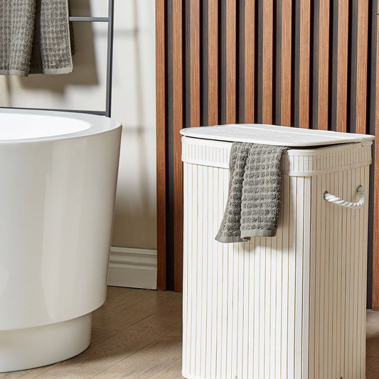 Bit Laundry Basket White Bamboo Insert with Removable Lid and Handles
