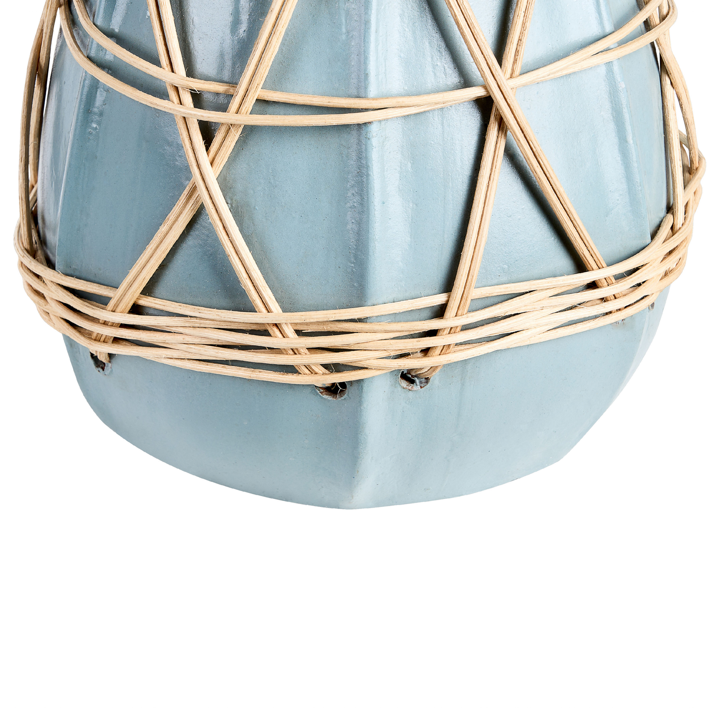 Stonewear Decorative Vase White Terracotta With Pastel Blue Accent And Woven Rattan Pattern For Dried Flowers