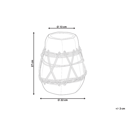 Stonewear Decorative Vase White Terracotta With Pastel Blue Accent And Woven Rattan Pattern For Dried Flowers