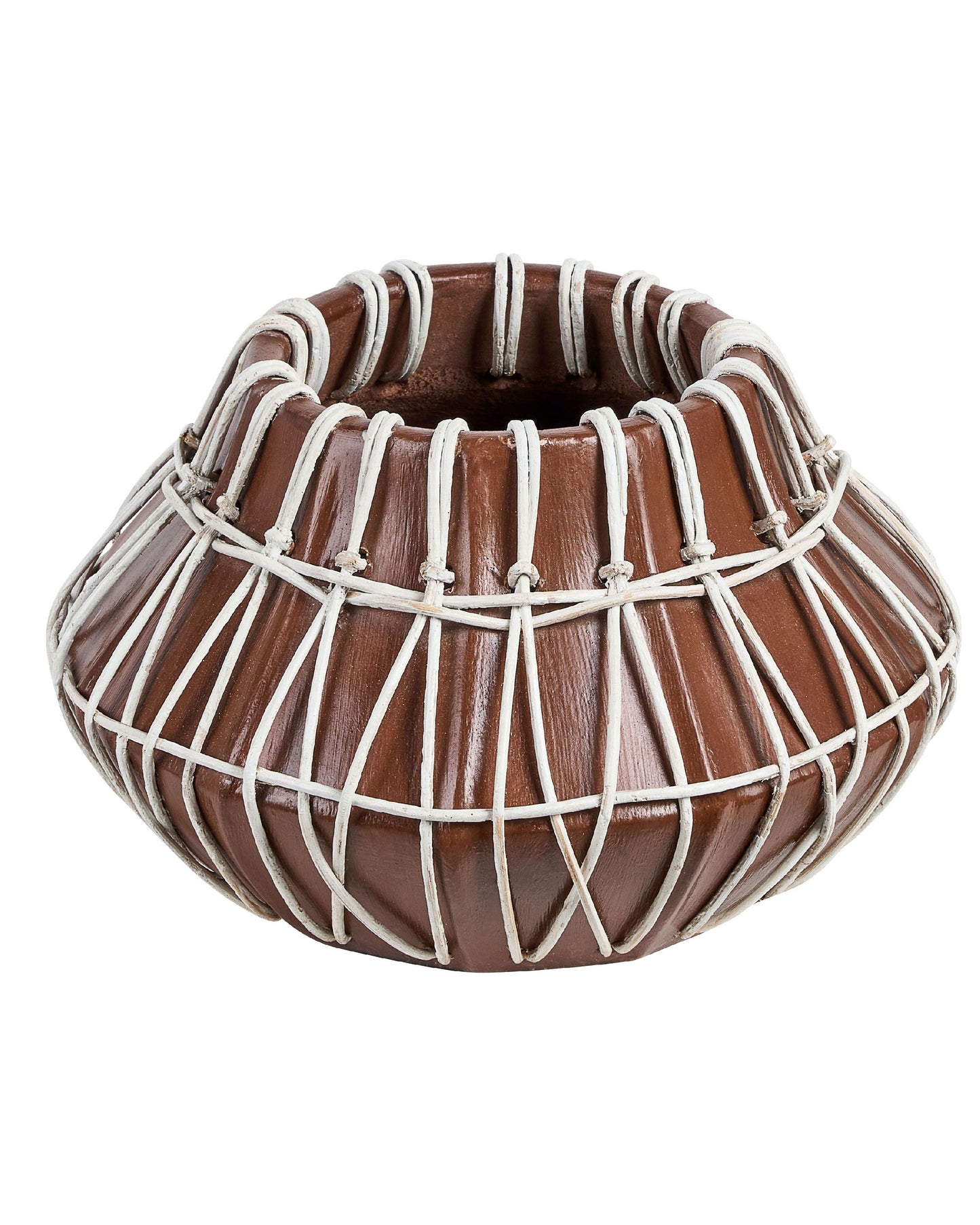 Stonewear Terracotta Vase With Rattan Braid Natural Brown Decor