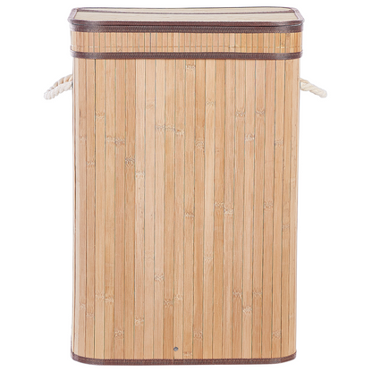 Bit Laundry Basket Light Brown Bamboo Polyester Insert With Removable Lid Handles Modern Design Multifunctional