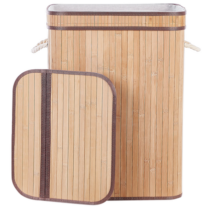 Bit Laundry Basket Light Brown Bamboo Polyester Insert With Removable Lid Handles Modern Design Multifunctional
