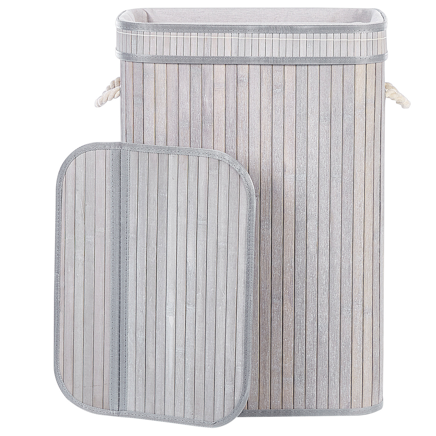 Bit Grey Laundry Basket With Bamboo Insert And Removable Lid