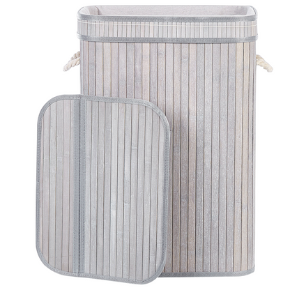 Bit Grey Laundry Basket With Bamboo Insert And Removable Lid