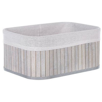 5 Piece Grey Bamboo Storage Baskets Set In Various Sizes With Polyester Handles Modern Home Organization