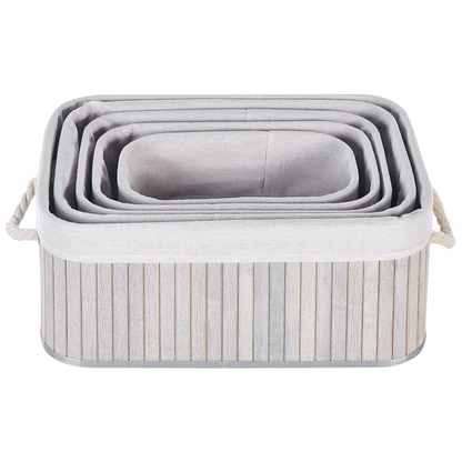 5 Piece Grey Bamboo Storage Baskets Set In Various Sizes With Polyester Handles Modern Home Organization