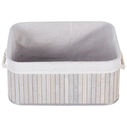 5 Piece Grey Bamboo Storage Baskets Set In Various Sizes With Polyester Handles Modern Home Organization