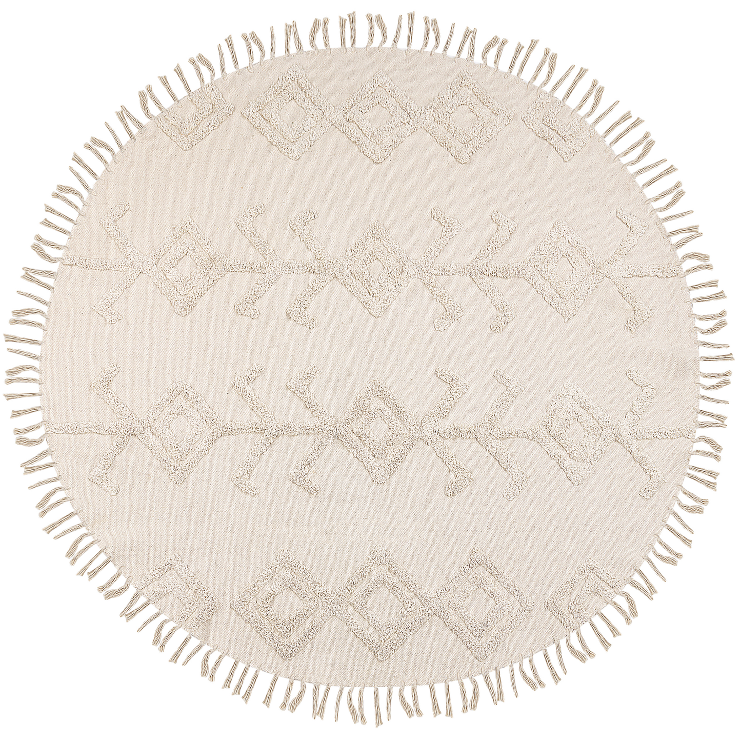 Round Cotton Area Rug 140cm Beige Tufted Fringe Boho Living Room Bedroom