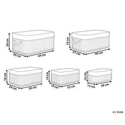5 Piece Grey Bamboo Storage Baskets Set In Various Sizes With Polyester Handles Modern Home Organization