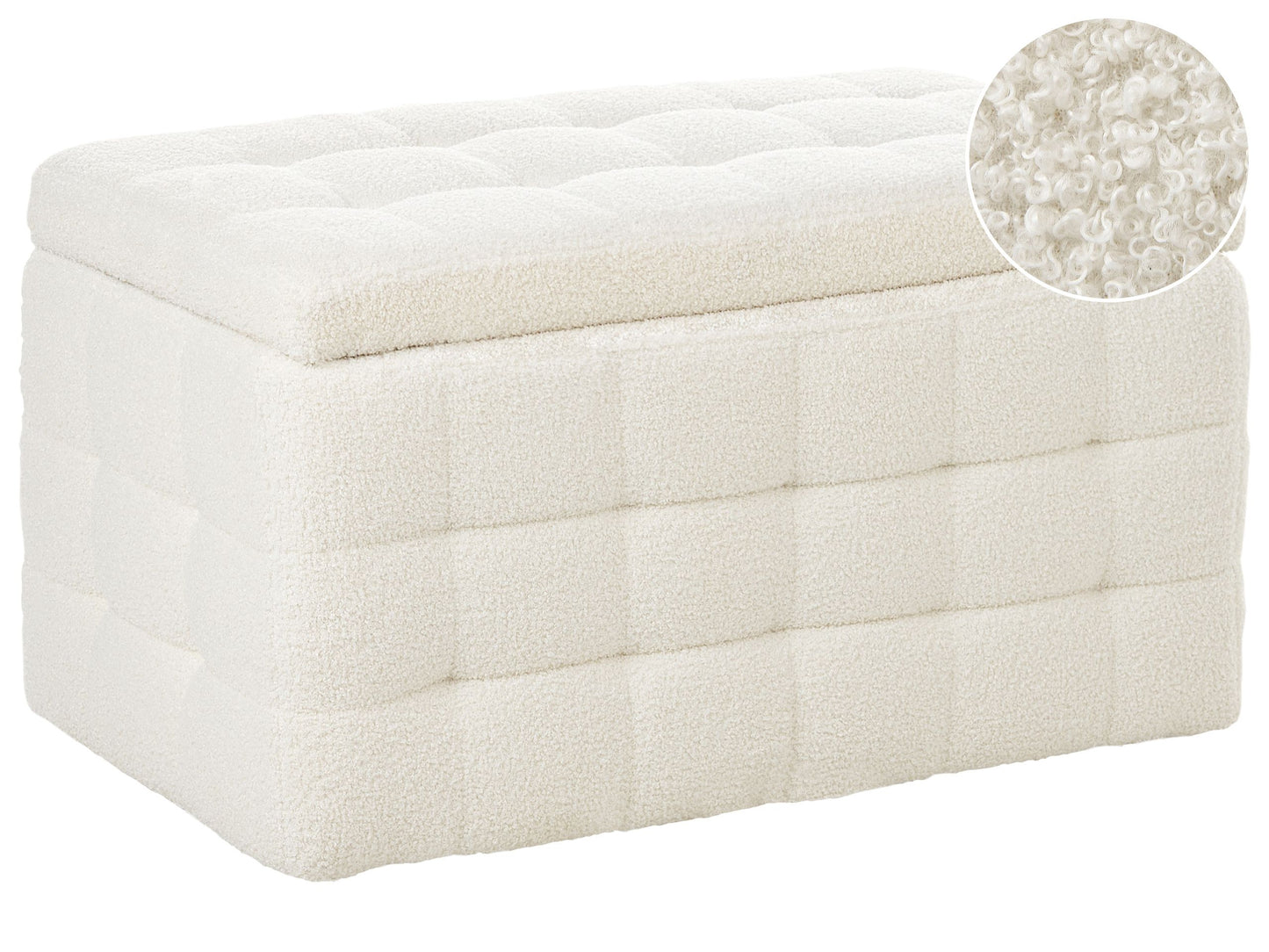 Home White Boucle Tufted Storage Ottoman Bench