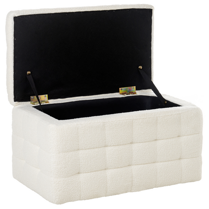 Home White Boucle Tufted Storage Ottoman Bench