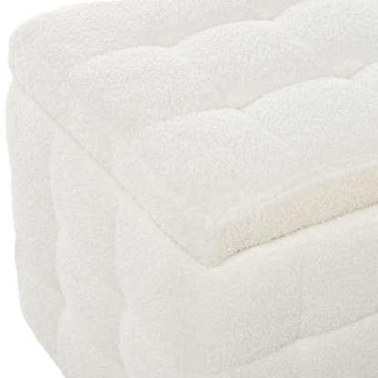 Home White Boucle Tufted Storage Ottoman Bench