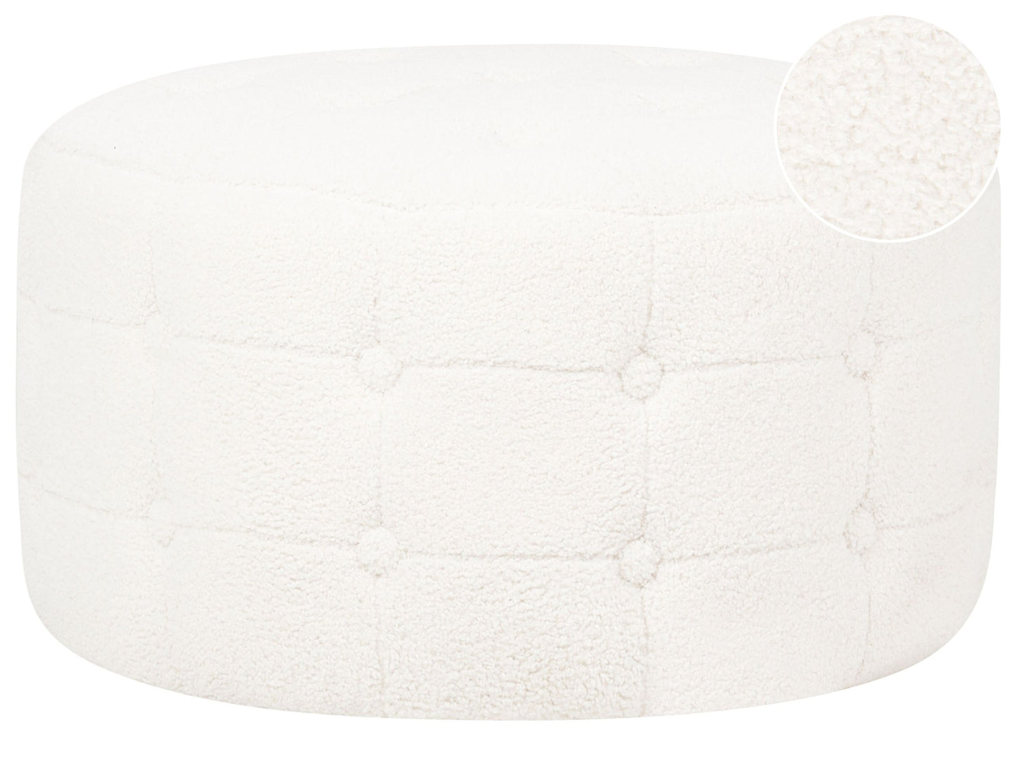 Home White Boucle Round Pouffe Footstool Button Tufted Upholstery Ottomane For Living Room