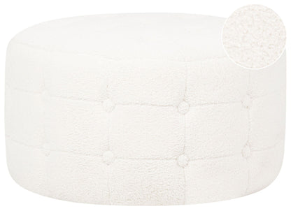Home White Boucle Round Pouffe Footstool Button Tufted Upholstery Ottomane For Living Room