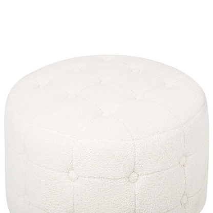 Home White Boucle Round Pouffe Footstool Button Tufted Upholstery Ottomane For Living Room