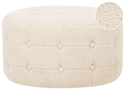Footstool Beige Boucle Round Pouffe Button Tufting Upholstery