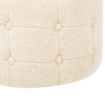 Footstool Beige Boucle Round Pouffe Button Tufting Upholstery