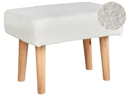 Footstool White Boucle With Wooden Legs
