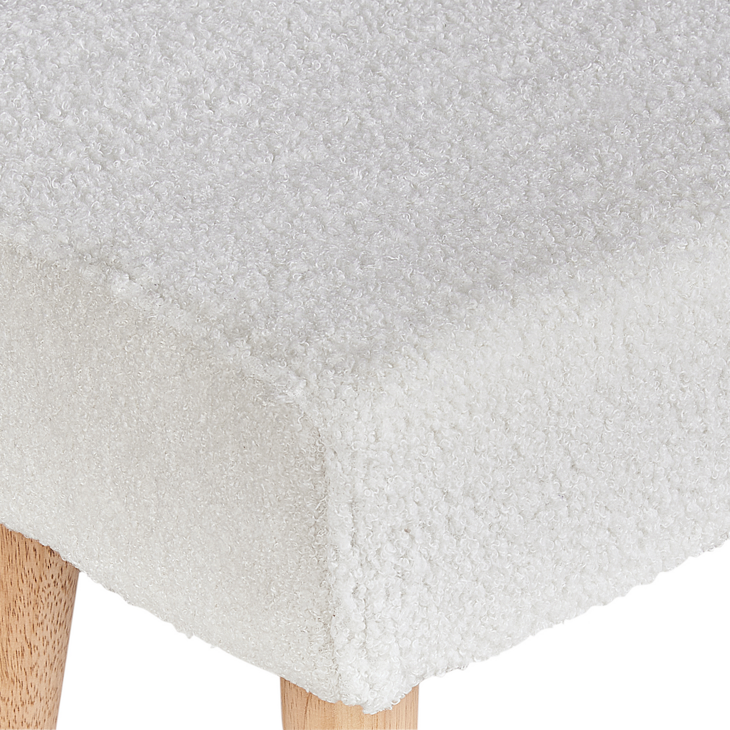 Footstool White Boucle With Wooden Legs