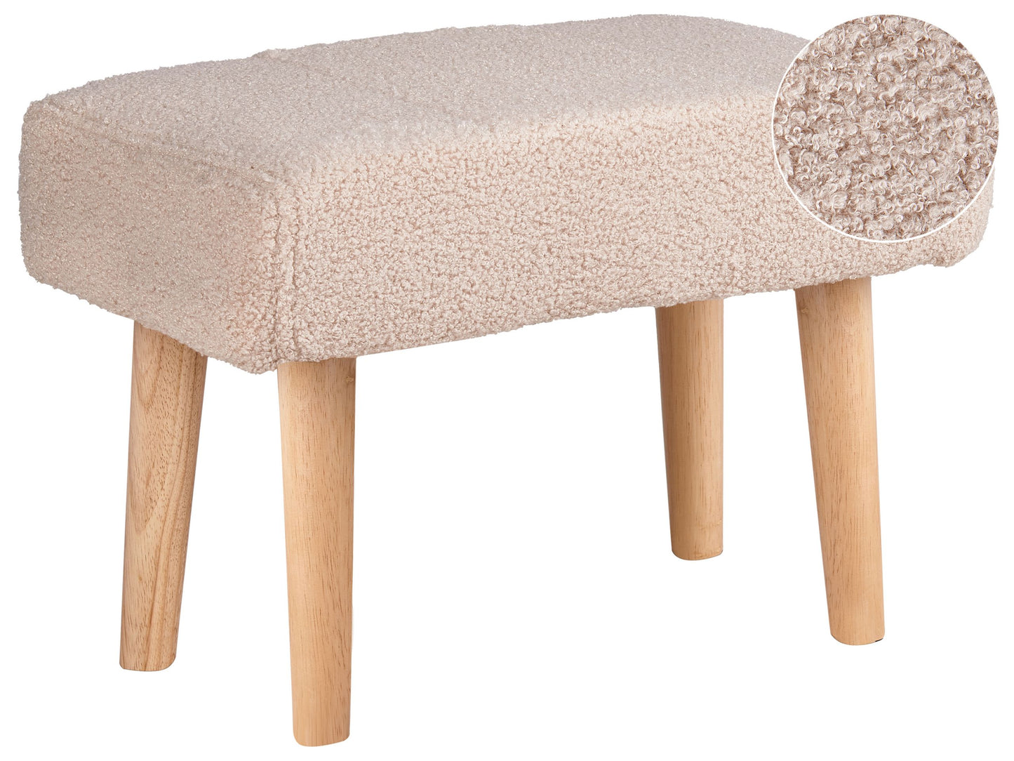 Beige Boucle Footstool With Wooden Legs