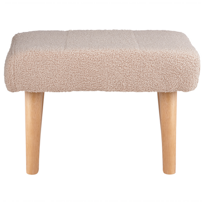 Beige Boucle Footstool With Wooden Legs