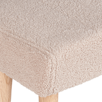 Beige Boucle Footstool With Wooden Legs
