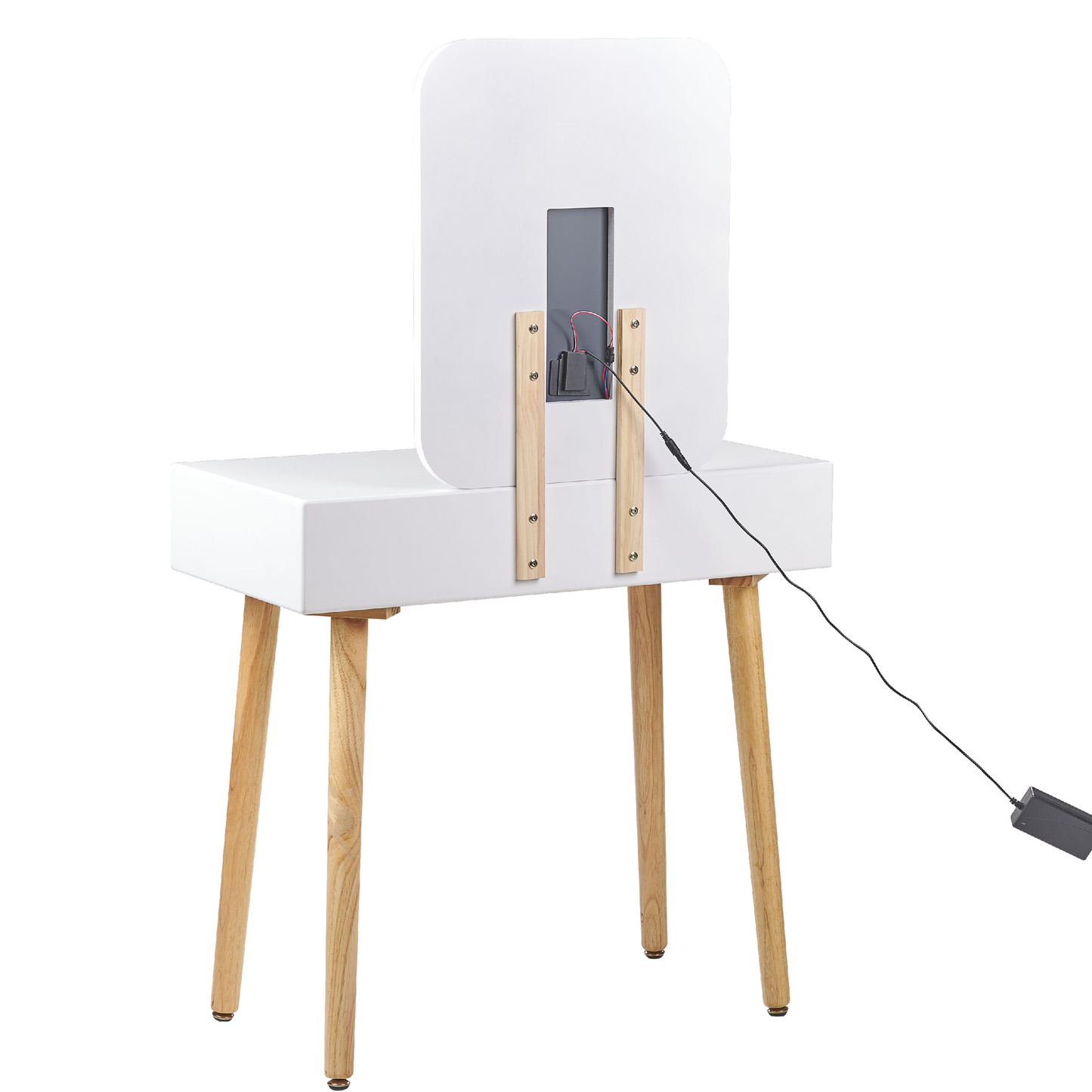 Home Dressing Table Set White With LED Mirror Manufactured Wood Top Storage and 2 Drawers