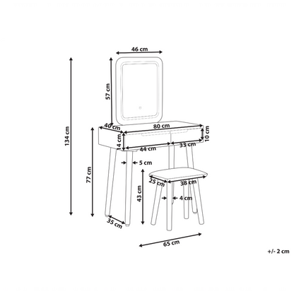Home Dressing Table Set White With LED Mirror Manufactured Wood Top Storage and 2 Drawers