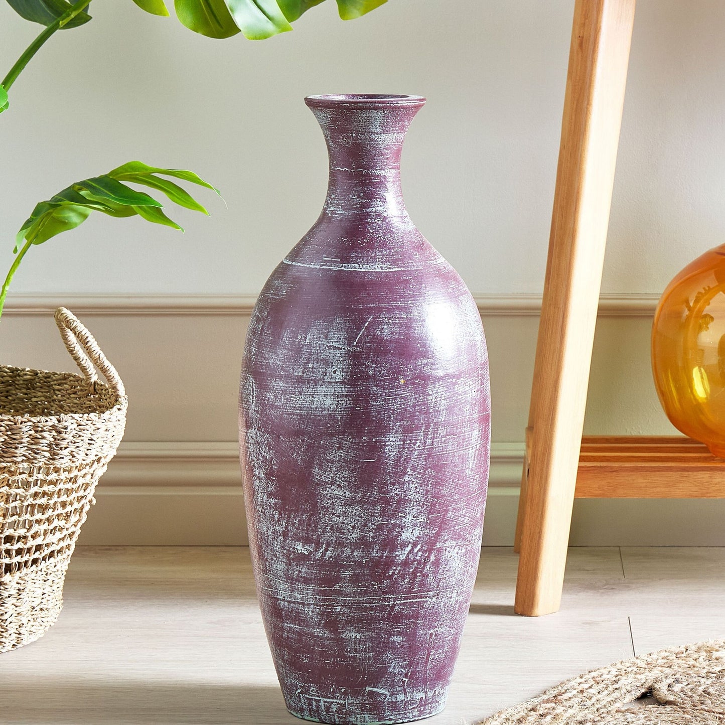 Decorative Vase Gold And Green Terracotta Earthenware Hand Painted With Faux Aged Distressed Finish For Dried Flowers